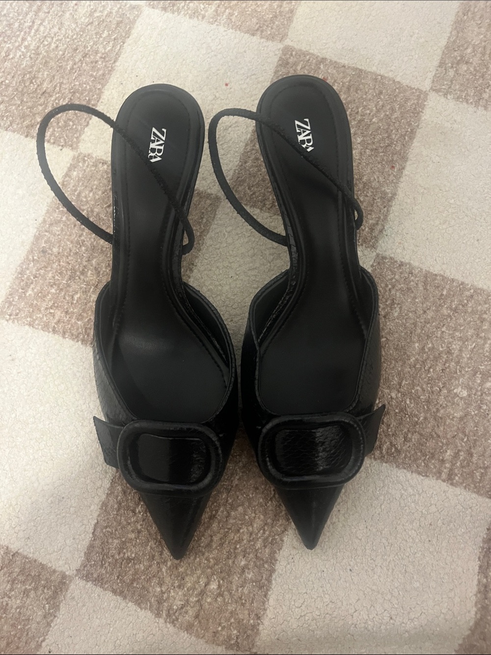 Zara Black Pointed Slingback Pumps with Buckle Detail